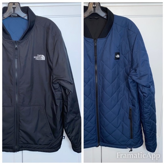 The North Face Mens Jester Reversible Quilted Bomber Jacket Medium Black Blue - Picture 1 of 16
